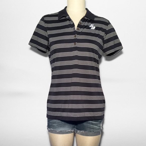 NIKE Navy & White Stripped Fitted Dry-Fit Polo - Picture 1 of 6